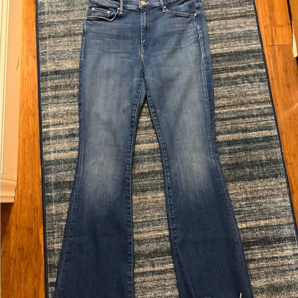 Mother , Weekender , Stylish Blue Flare Women's Jeans, Double Vision